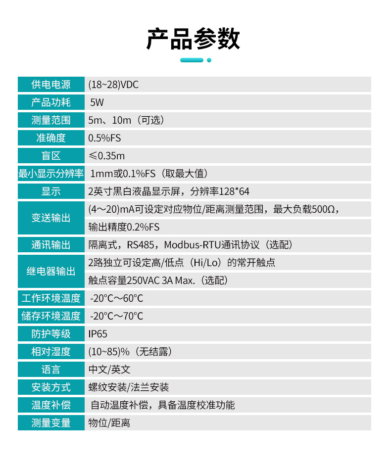 MIK-MP超聲波液位計產品參數 MIK-MP超聲波液位計產品參數